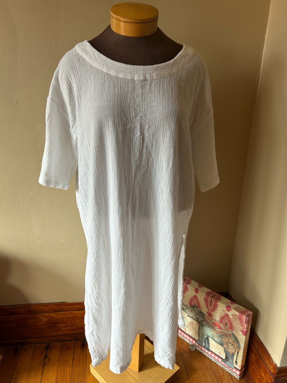 BECASA Cotton Sheer Breathable White Tunic Beach Dress Or Beach Cover Up Sz XL